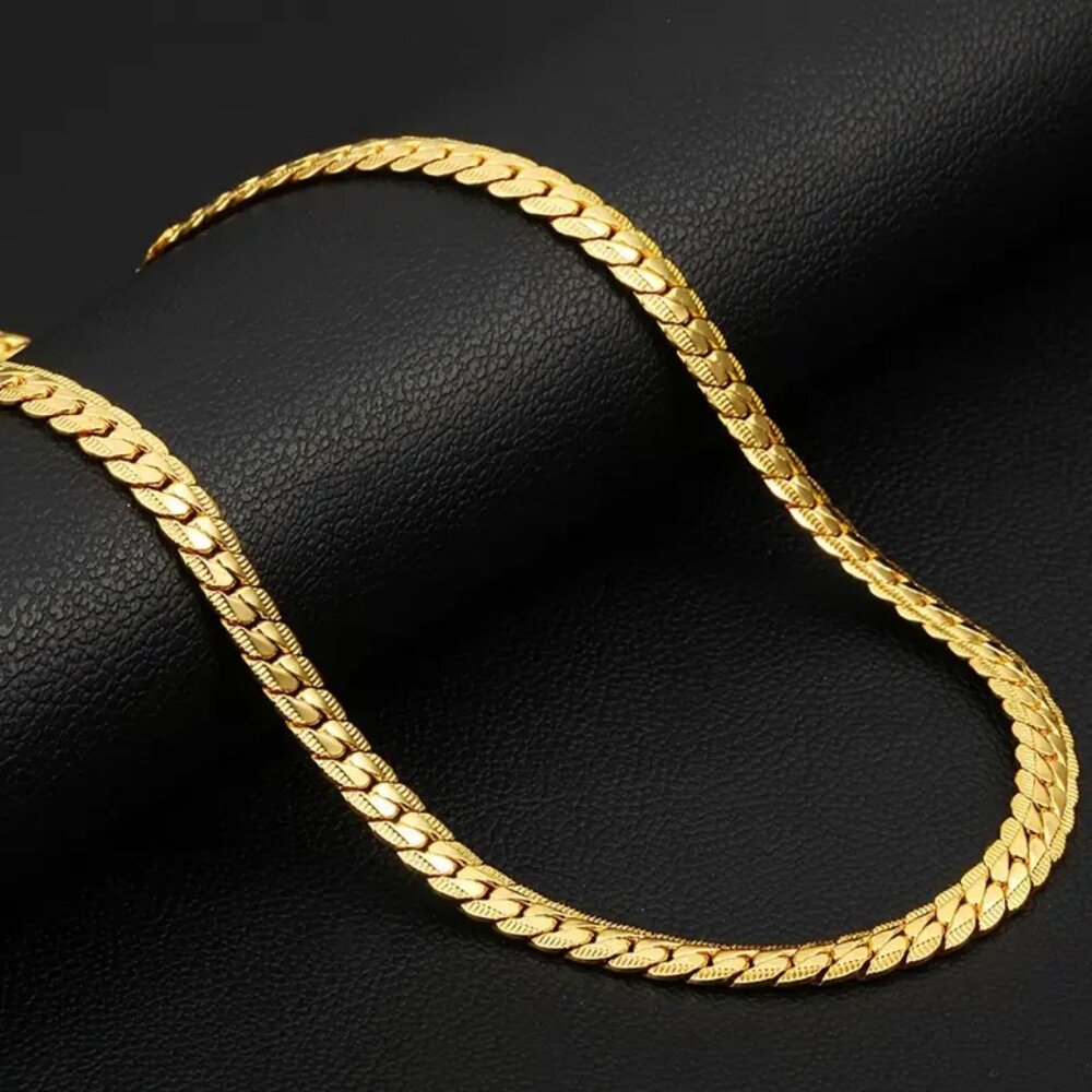 14K 6mm 16" Long Herringbone Chain Necklace